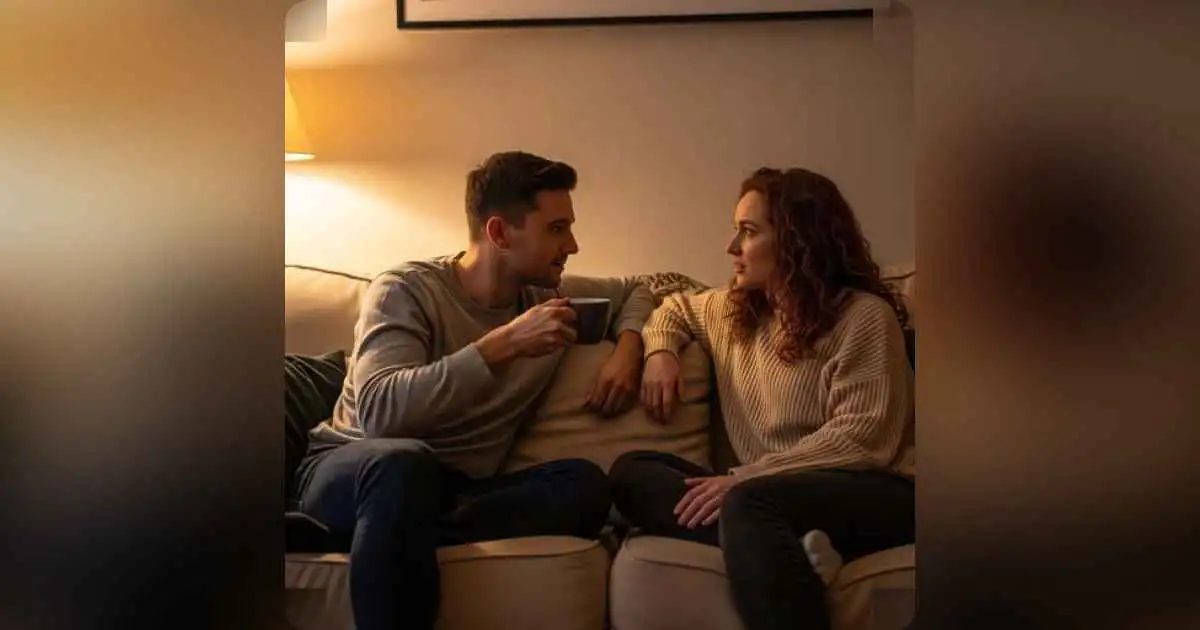 Two people talking with emotional presence in cozy setting