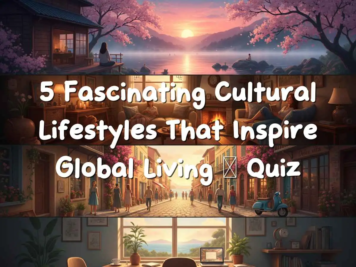 दुनिया भर की सांस्कृतिक जीवनशैलियों का कोलाज, जैसे इकिगाई, ह्यूगे, लैगॉम, डोल्से वीटा और उबंटू