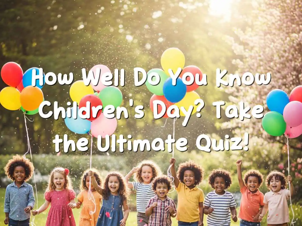 बाल दिवस का कवर: गुब्बारे और कंफेट्टी के साथ बच्चे जश्न मनाते हुए