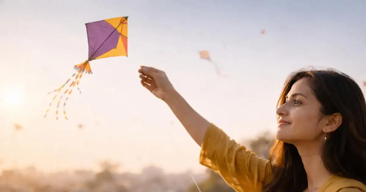 People celebrating Makar Sankranti with kites and seasonal food