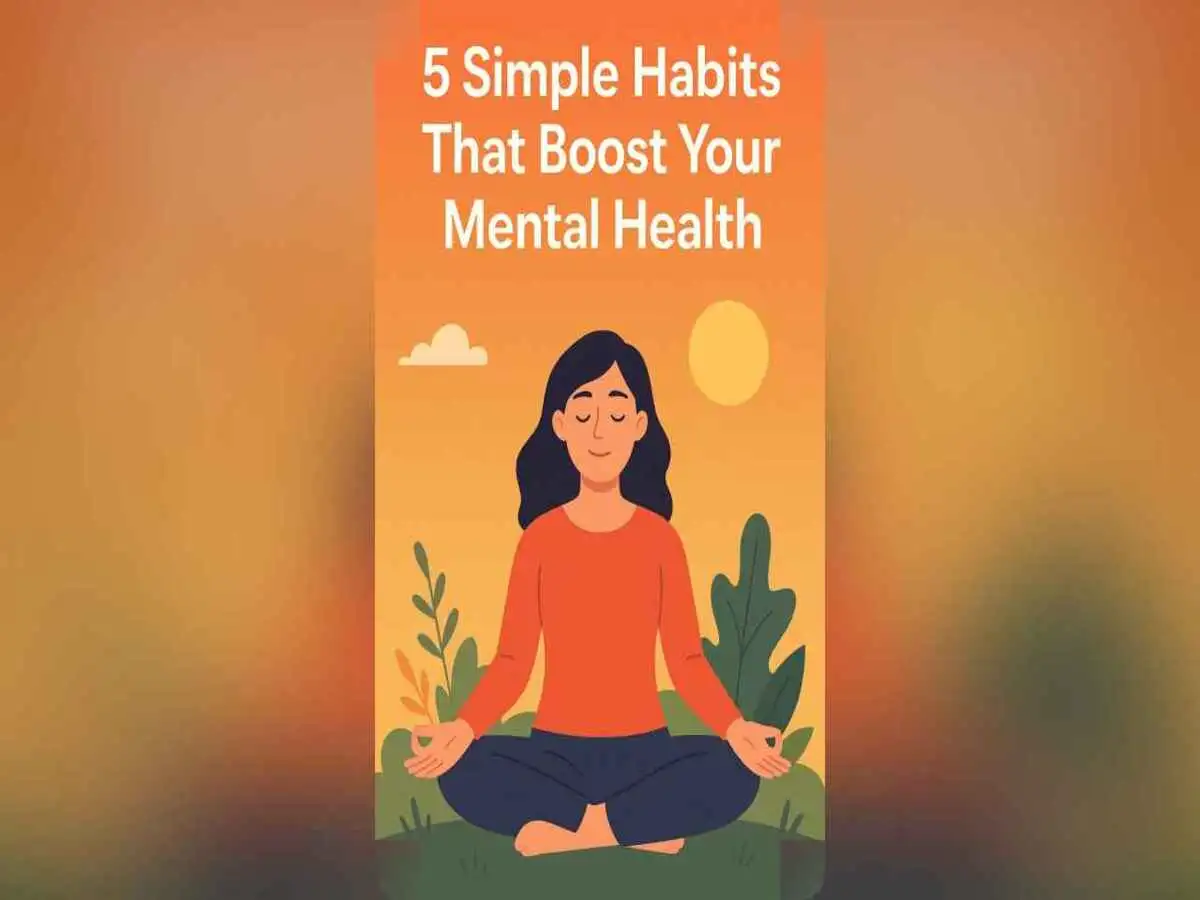 Illustration of a calm person practicing self-care with nature elements and soft light.