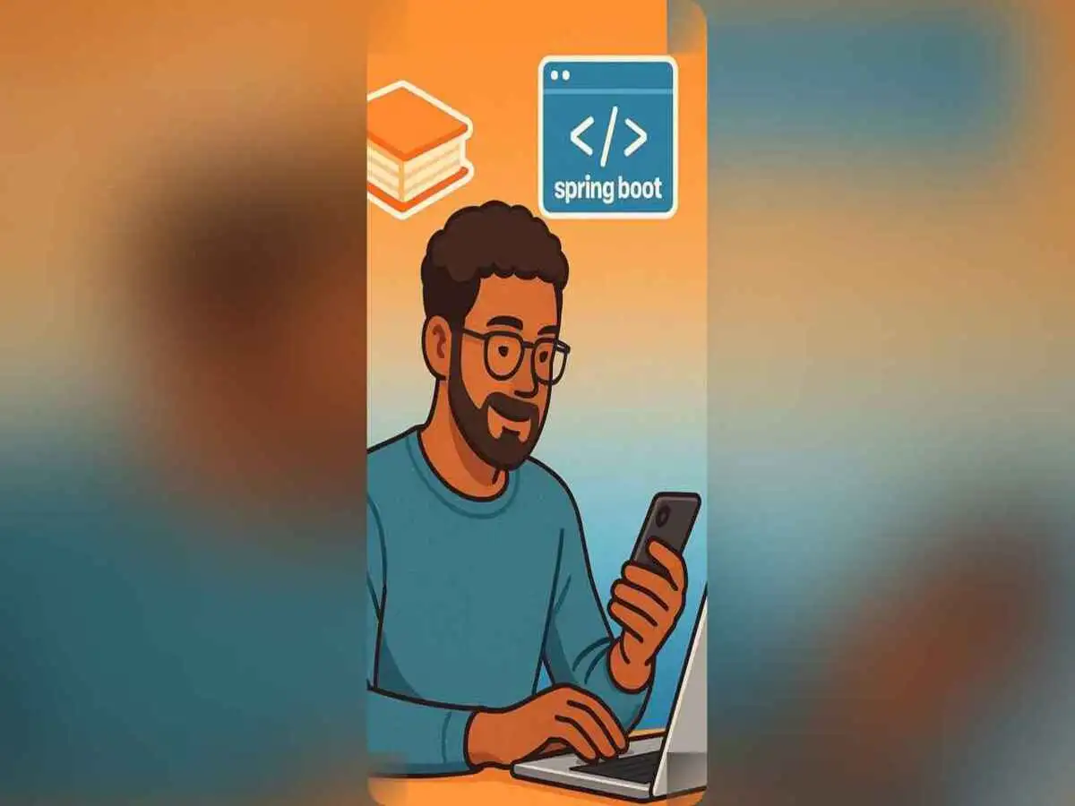 Person holding phone with social icons floating above a laptop and website mockup