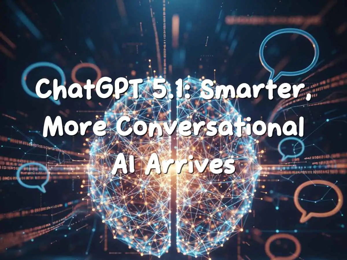 Illustration of ChatGPT 5.1 update: digital brain with chat bubbles and warm tones
