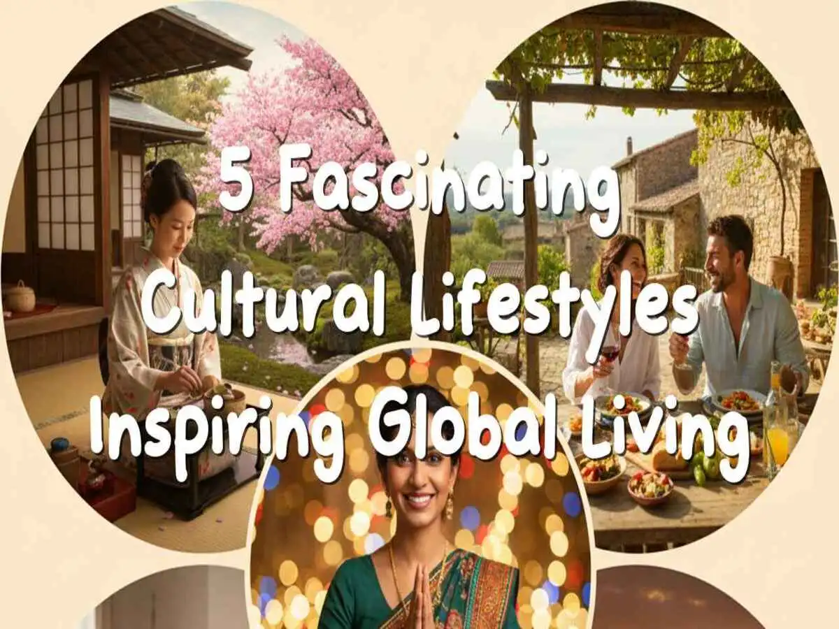 A collage showing people from Japan, India, Italy, Africa, and Scandinavia embracing cultural traditions