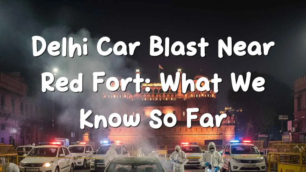 Scene of car explosion near Delhi’s Red Fort with police and fire services