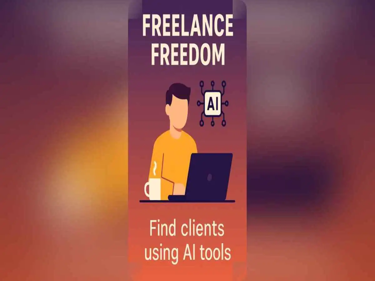 Freelancer working remotely with laptop and coffee using AI tools