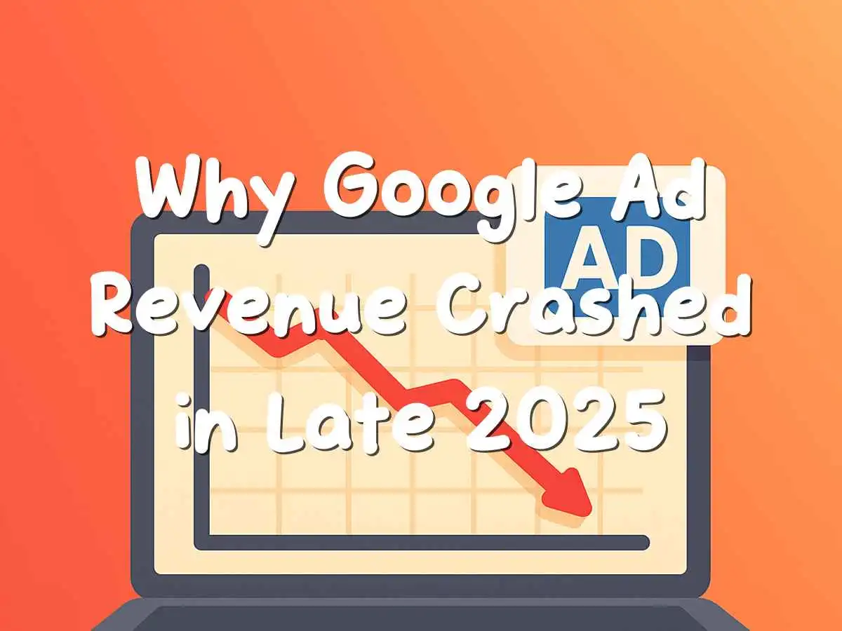 Digital illustration showing falling ad revenue charts on a laptop screen