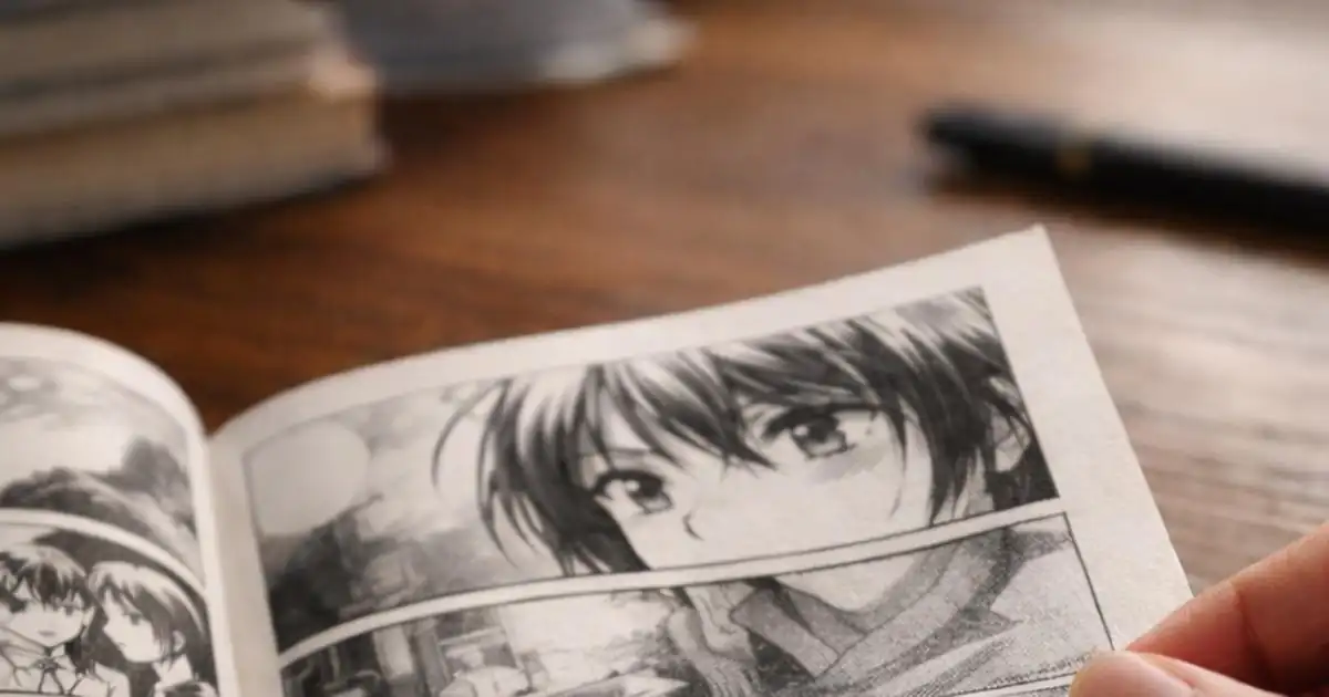 Close-up of manga book pages showing paper texture and ink detail