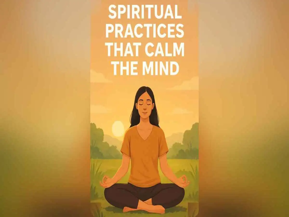 Peaceful person meditating in nature with soft sunlight and calm colors