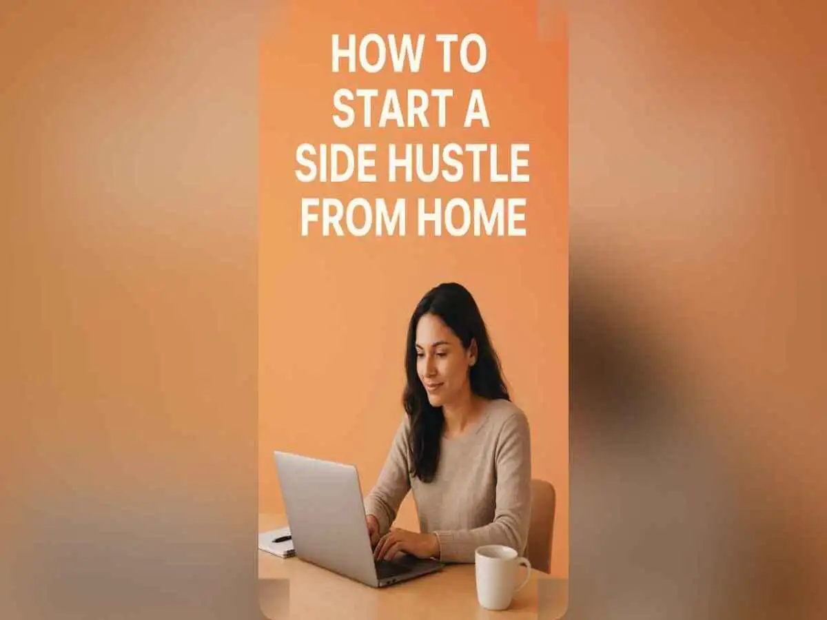 Person working at a cozy home desk with laptop, notebook, and coffee-side hustle setup