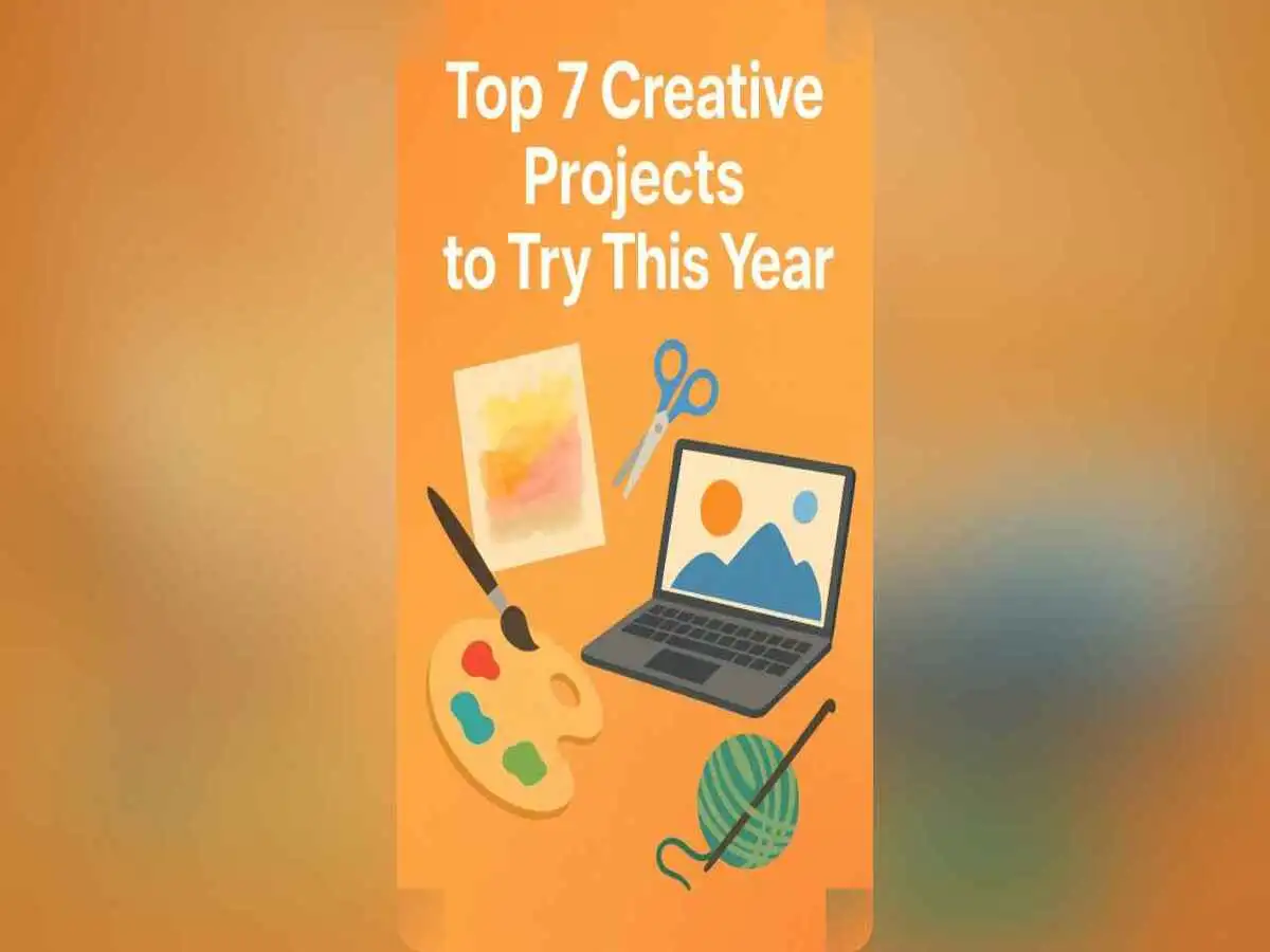 Collage of creative projects including painting, crafting, and digital design