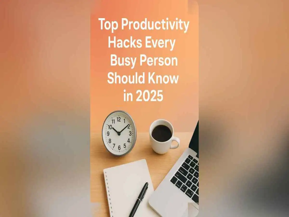 A minimalist workspace with a clock, laptop, and coffee cup symbolizing productivity and focus.