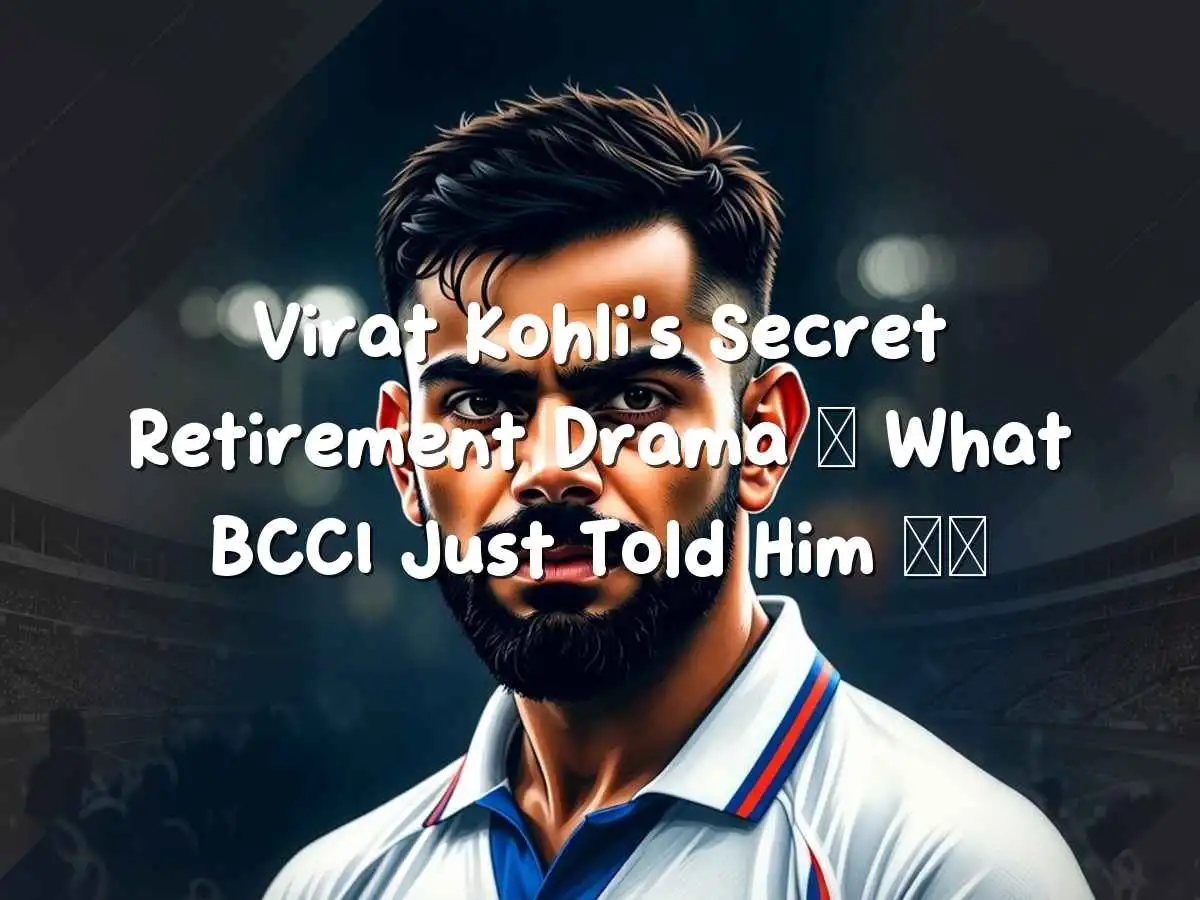 विराट कोहली बैट लिए विचारमग्न मुद्रा में, नाटकीय छाया, बीसीसीआई लोगो, 2025 टेस्ट जर्सी