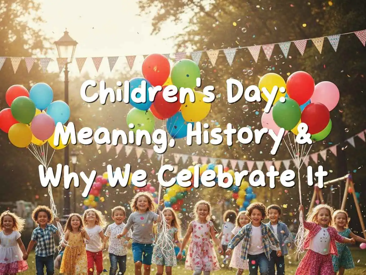 Children celebrating Children’s Day with joy, balloons, and colorful decorations